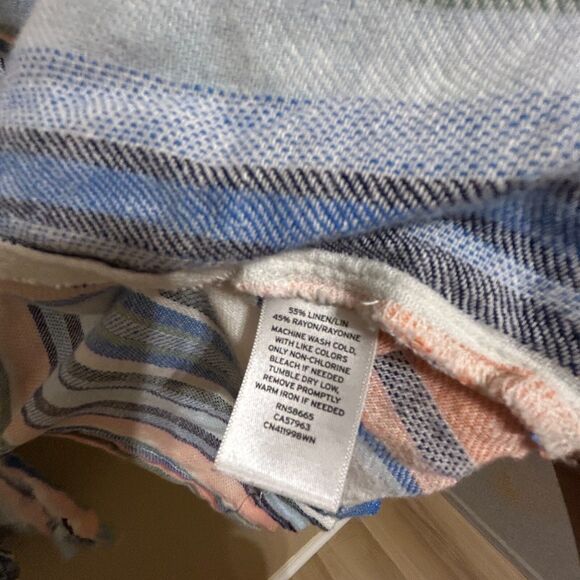 Caslon Linen Blend Blazer Jacket Womens 3X Open Front Colorful Striped Beachy - Picture 6 of 6